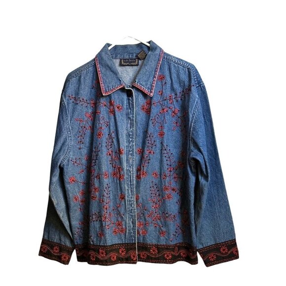 Vintage Life Style Women’s Denim Jacket Button Front Embroidered  Size Medium Sk - Picture 4 of 11